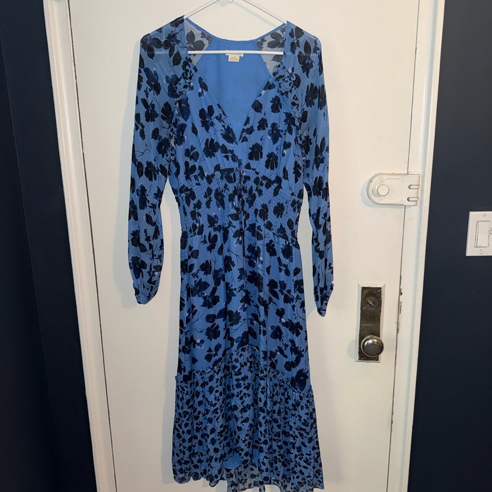 Shoshanna Blue and Black Floral Long Sleeve Dress
